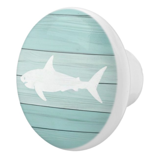 Aqua Blue Shark Faux Wood Drawer-knapp Knopp (Höger)