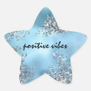 Aqua Blue Silver Glitter Stjärnformat Klistermärke