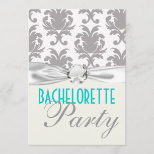aqua blue silver grått gr damask bachelorette part inbjudningar