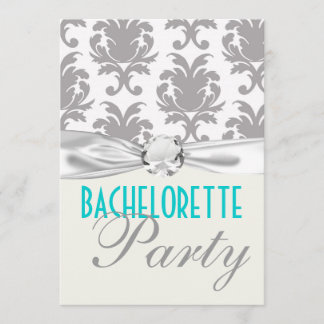 aqua blue silver grått gr damask bachelorette part inbjudningar