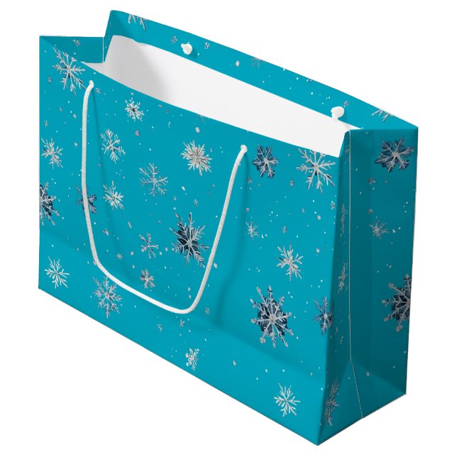 Aqua Blue Silver White Christmas Snowflakes (Framsidan Vinklad)