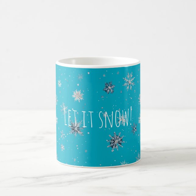Aqua Blue Silver White Christmas Snowflakes Kaffemugg (Center)