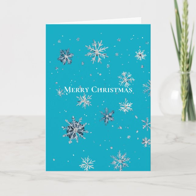 Aqua Blue Silver White Christmas Snowflakes Kort (Framsida)