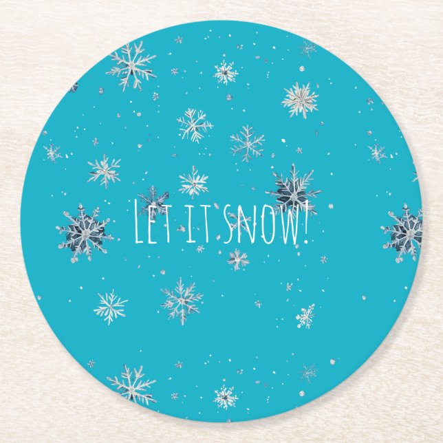 Aqua Blue Silver White Christmas Snowflakes Underlägg Papper Rund (Framsidan)