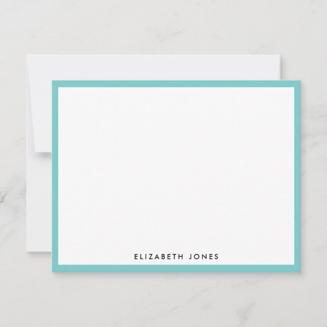 Aqua Blue Simple Modern Chic Classialist Minimalis Anteckningskort (Framsida)