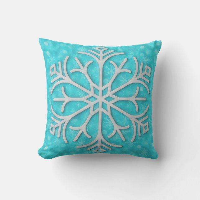 Aqua Blue Snowflake Art Winter Holiday Pillow Kudde (Framsida)
