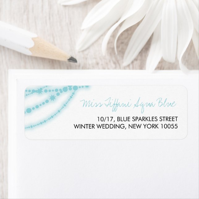 Aqua Blue Snyggt Sparkling Ljus Classy Bröllop Returadress Etikett (Insitu)