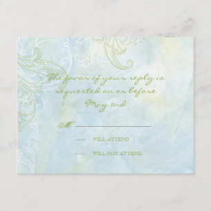Aqua Blue Solros Blommigt Swirl Modern Bröllop OSA Kort