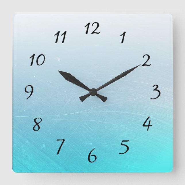 Aqua Blue Square Clock Fyrkantig Klocka (Framsida)