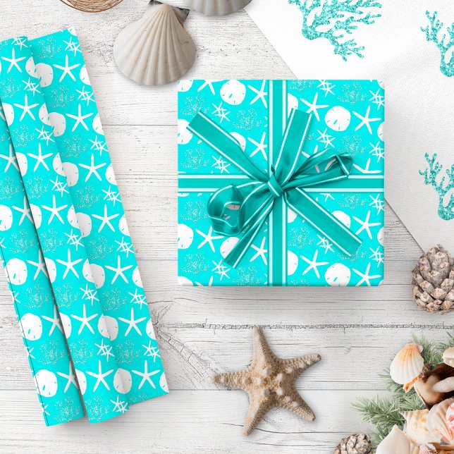 Aqua Blue Starfish Kustjul Presentpapper (Skapare uppladdad)