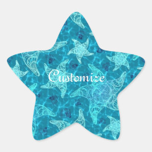 Aqua Blue Starfish Mönster Stickers Stjärnformat Klistermärke
