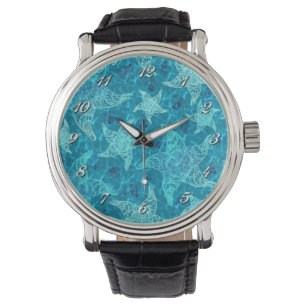 Aqua Blue Starfish Mönster Wrist Watch Armbandsur