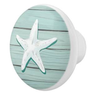 Aqua Blue Starfish Sea Star Faux Wood Drawer-knopp Knopp
