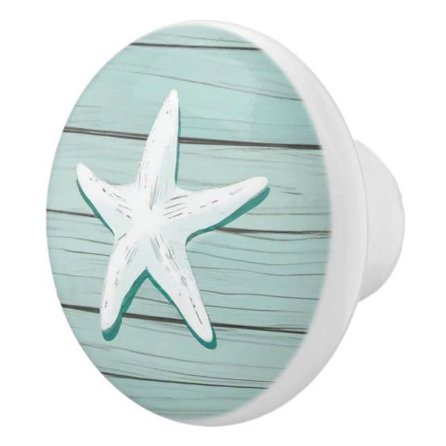 Aqua Blue Starfish Sea Star Faux Wood Drawer-knopp Knopp (Höger)
