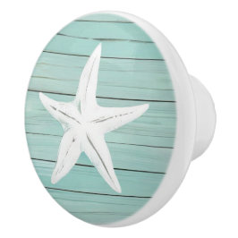Aqua Blue Starfish Sea Star Faux Wood Drawer-knopp Knopp
