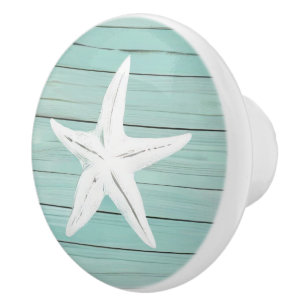 Aqua Blue Starfish Sea Star Faux Wood Drawer-knopp Knopp