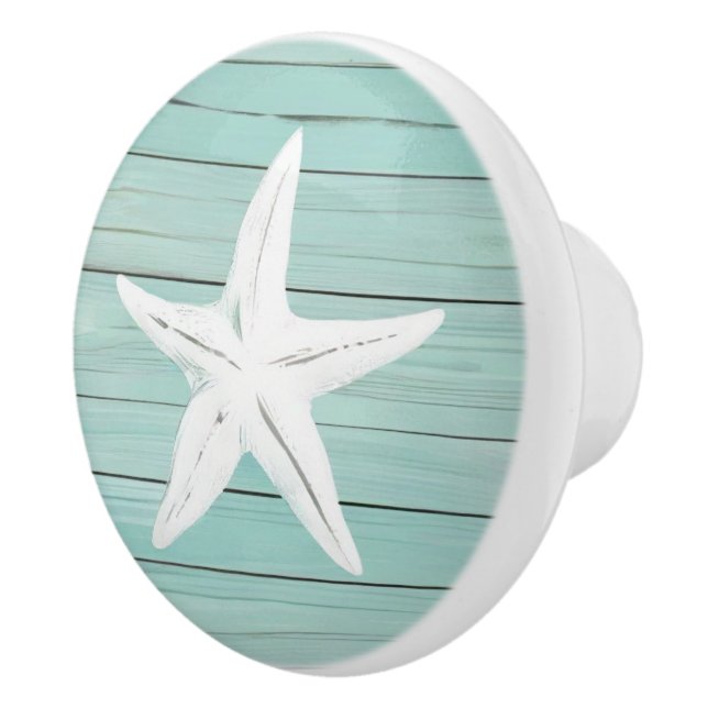 Aqua Blue Starfish Sea Star Faux Wood Drawer-knopp Knopp (Höger)