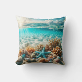 Aqua Blue Starfish Seashell Tropical Beachy Kudde
