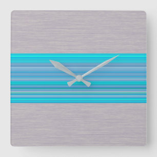 Aqua Blue Stripe Mönster på Silver Grått Fyrkantig Klocka