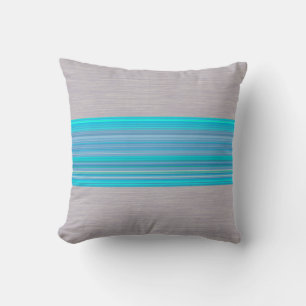 Aqua Blue Stripe Mönster på Silver Grått Kudde