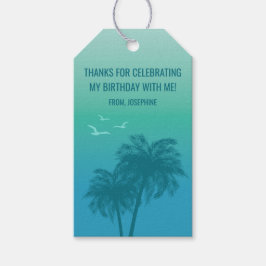 Aqua Blue Summer Sky Palm Trees Birthday Thank You Presentetikett