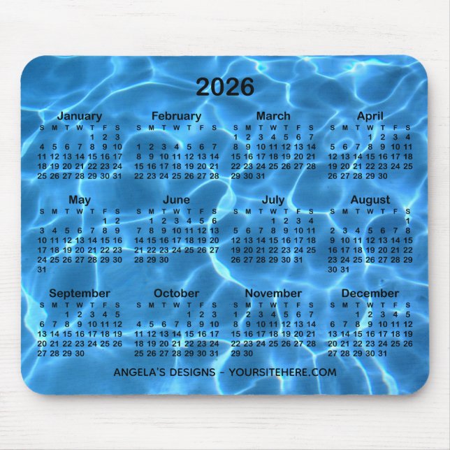 Aqua Blue Swimming Bassäng Calendar - PR Musmatta (Framsidan)