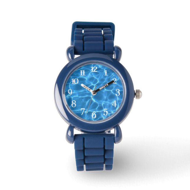 Aqua Blue Swimming Bassäng Photo White Stänk Numme Armbandsur (Framsida)