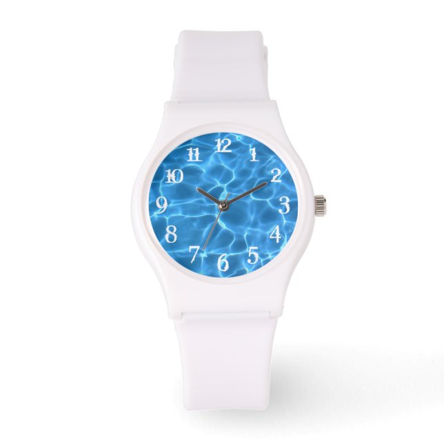 Aqua Blue Swimming Bassäng Photo White Stänk Numme Armbandsur (Framsida)