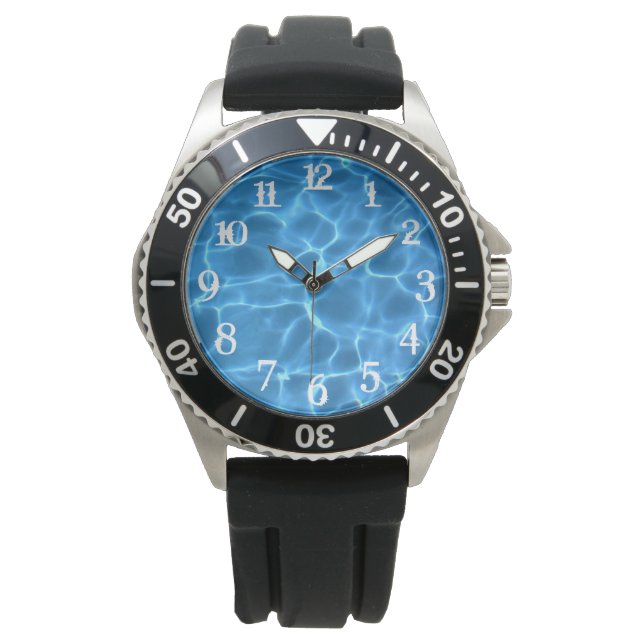 Aqua Blue Swimming Bassäng Photo White Stänk Numme Armbandsur (Framsida)