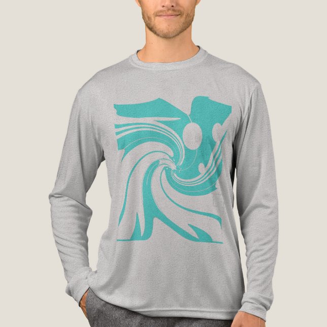 Aqua Blue Swirling Flower Bird Modern Art Abstrakt T Shirt (Framsida)