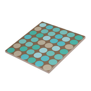 Aqua Blue Teal & Brown Dots Modern Mönster Kakelplatta