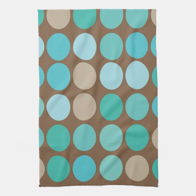 Aqua Blue Teal & Brown Dots Modern Mönster Kökshandduk (Vertikal)