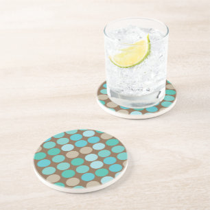 Aqua Blue Teal & Brown Dots Modern Mönster Underlägg Sandsten