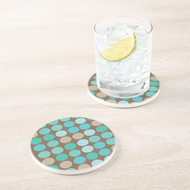 Aqua Blue Teal & Brown Dots Modern Mönster Underlägg Sandsten (Sidan)