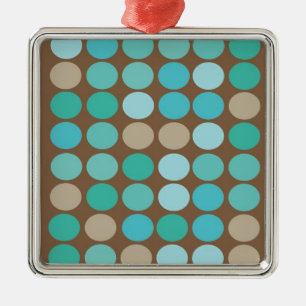 Aqua Blue Teal & Brown Dots Mönster Modern Julgransprydnad Metall