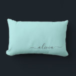 Aqua Blue Teal Girly Script Monogram Namn Modern Lumbarkudde<br><div class="desc">Aqua Blue Teal Monogram Lägg till ditt eget Namn Lumbar Pillow. Det gör perfekten söt 16-årsjubileum,  bröllop,  möhippa,  årsdag,  babydusch eller bachelorette-fest för någon som glam lyxen och chic stilar i kärlek.</div>