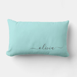 Aqua Blue Teal Girly Script Monogram Namn Modern Lumbarkudde