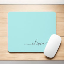 Aqua Blue Teal Girly Script Monogram Namn Modern