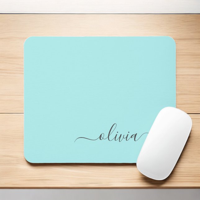 Aqua Blue Teal Girly Script Monogram Namn Modern Musmatta (Skapare uppladdad)