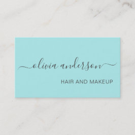 Aqua Blue Teal Girly Simple Hair Makeup Salon Visitkort