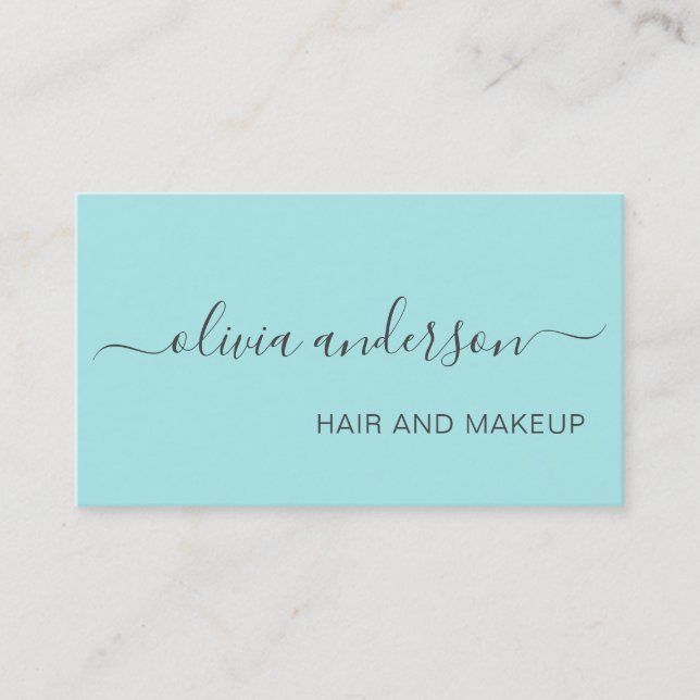 Aqua Blue Teal Girly Simple Hair Makeup Salon Visitkort (Framsida)