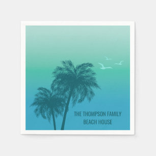 Aqua Blue Teal Grönt Handflatan Träd Tropical Summ Pappersservett