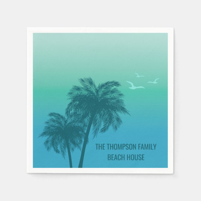 Aqua Blue Teal Grönt Handflatan Träd Tropical Summ Pappersservett (Framsidan)