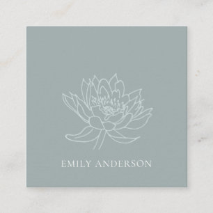 AQUA BLUE TEAL GULD LOTUS LINE TECKNING BLOMMIGT FYRKANTIGT VISITKORT