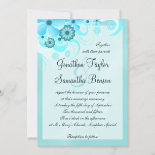 Aqua Blue Teal Hibiscus Blommigt Bröllop Inbjudningar