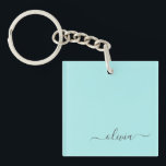 Aqua Blue Teal Modern Script Girly Monogram Namn<br><div class="desc">Aqua Blue Teal Simple Script Monogram Namn Keychain. Det gör perfekten söt 16-årsjubileum,  bröllop,  möhippa,  årsdag,  babydusch eller bachelorette-fest för någon som glam lyxen och chic stilar i kärlek.</div>