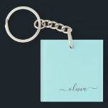 Aqua Blue Teal Modern Script Girly Monogram Namn<br><div class="desc">Aqua Blue Teal Simple Script Monogram Namn Keychain. Det gör perfekten söt 16-årsjubileum,  bröllop,  möhippa,  årsdag,  babydusch eller bachelorette-fest för någon som glam lyxen och chic stilar i kärlek.</div>