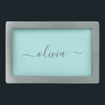 Aqua Blue Teal Modern Script Girly Monogram Namn<br><div class="desc">Aqua Blue Teal Simple Script Monogram Namn Bälte Buckle. Detta gör perfekt studenten,  söt 16 16,  18,  21,  30,  40,  50,  60,  70,  80,  90:e,  100-årsdag,  bröllop,  möhippa,  årsdag,  babydusch eller bachelorette-gåva till någon som glam lyx och chic stilar.</div>
