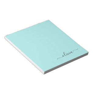 Aqua Blue Teal Modern Script Girly Monogram Namn Anteckningsblock