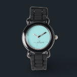 Aqua Blue Teal Modern Script Girly Monogram Namn Armbandsur<br><div class="desc">Aqua Blue Teal Simple Script Monogram Namn Watch. Det gör perfekten söt 16-årsjubileum,  bröllop,  möhippa,  årsdag,  babydusch eller bachelorette-fest för någon som glam lyxen och chic stilar i kärlek.</div>
